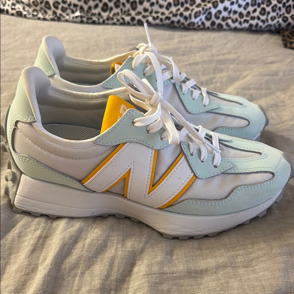 New Balance White and Yellow Retro Sneakers